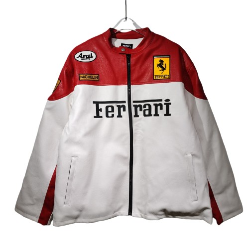 Red and White Zebra-striped Embroidered Leather Jacket 28702273