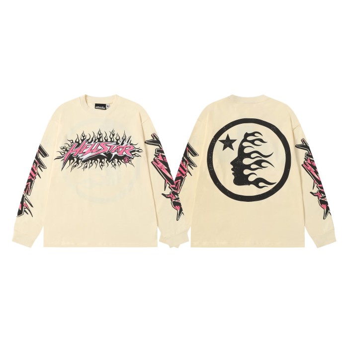 Pink Logo Black Flame Print Long Sleeve T-Shirt 2 colors 28704411