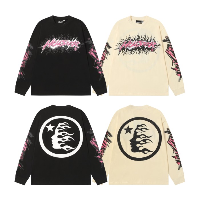 Pink Logo Black Flame Print Long Sleeve T-Shirt 2 colors 28704411