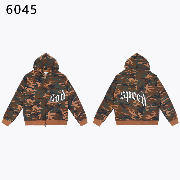 Camouflage Embroidered Letter Zipper Hoodie 4 colors 28705421