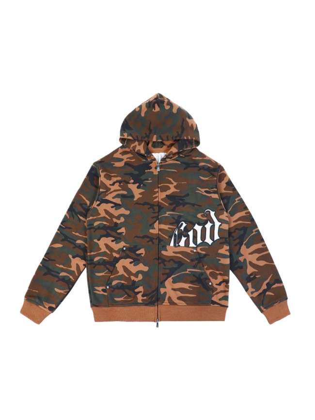 Camouflage Embroidered Letter Zipper Hoodie 4 colors 28705421