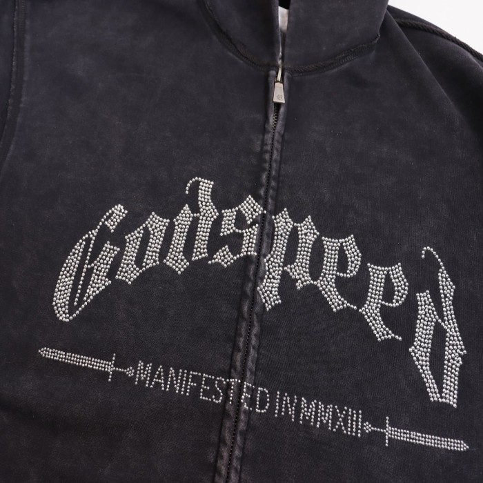 Rhinestone Logo Washed Version Zipper Hoodie 2 colors 28705411