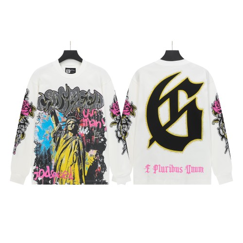 Statue of Liberty Graffiti Letter Print Washed Version Long Sleeve T-Shirt 3 colors 28702248