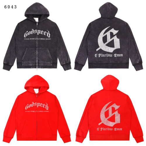 [Buy One Get One Free]Rhinestone Logo Washed Version Zipper Hoodie 2 colors 28705411