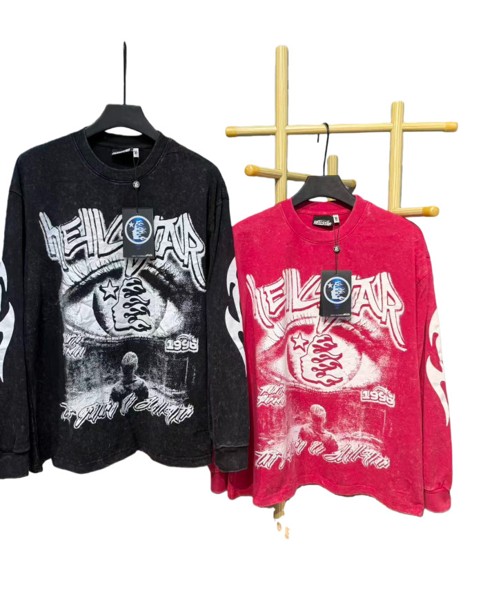 Devil's Eye Print Washed Version Long Sleeve T-Shirt 2 colors 28709905