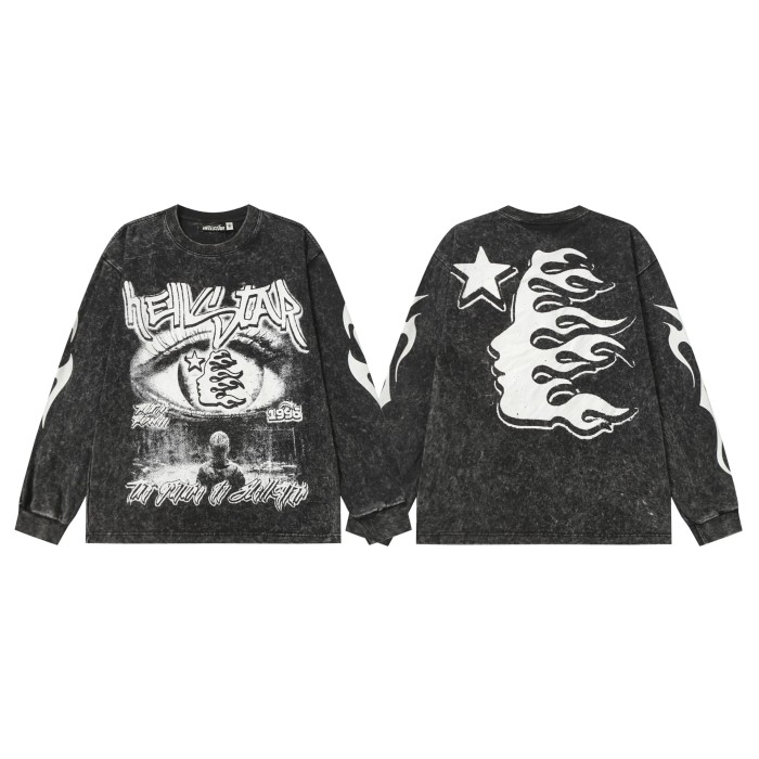 Devil's Eye Print Washed Version Long Sleeve T-Shirt 2 colors 28709905