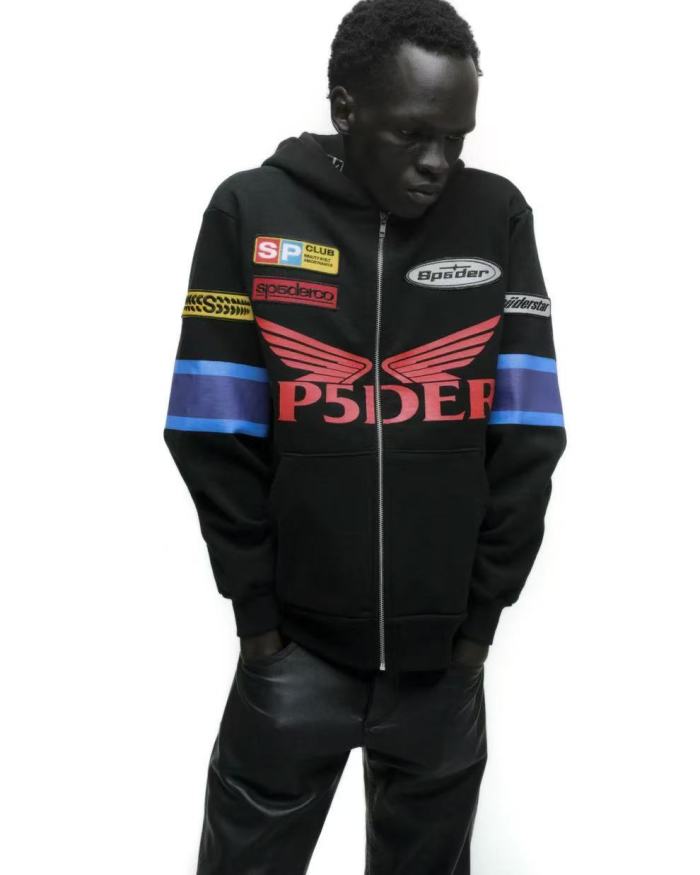 [Big & Tall for weights up to 220 lbs]1:1 quality version Embroidered Motorcycle Label Zipper Hoodie 28710764