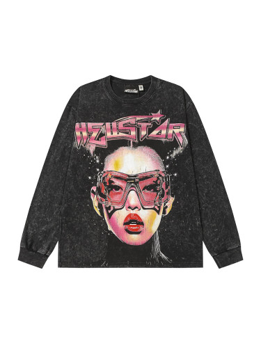 Portrait Print Washed Version Long Sleeve T-Shirt 2 colors 28713164