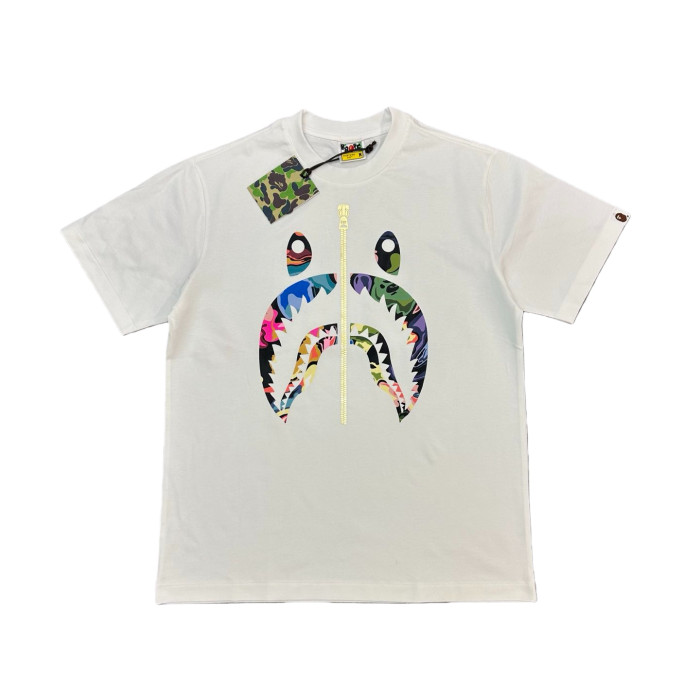 1:1 quality version Artistic Camouflage Shark Mouth Zipper Print Tee 2 colors 28746635
