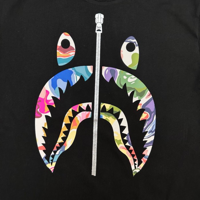 1:1 quality version Artistic Camouflage Shark Mouth Zipper Print Tee 2 colors 28746635