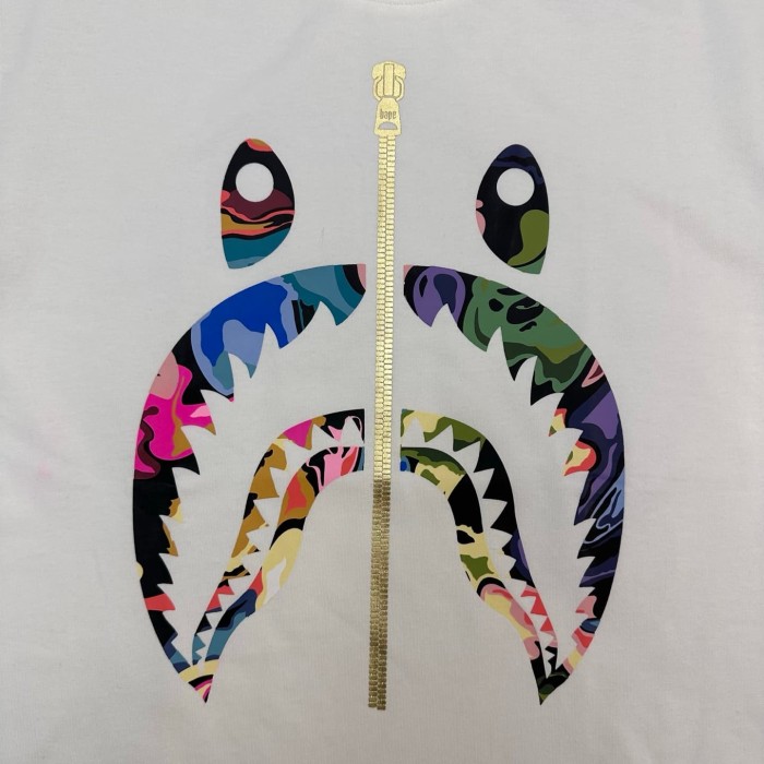 1:1 quality version Artistic Camouflage Shark Mouth Zipper Print Tee 2 colors 28746635