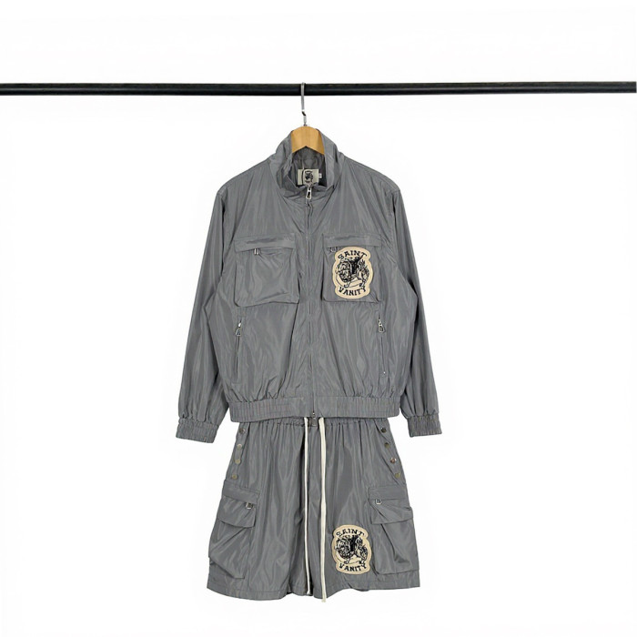 Badge Towel Embroidery Stand Collar Jacket & Shorts Set 3 colors 28746569