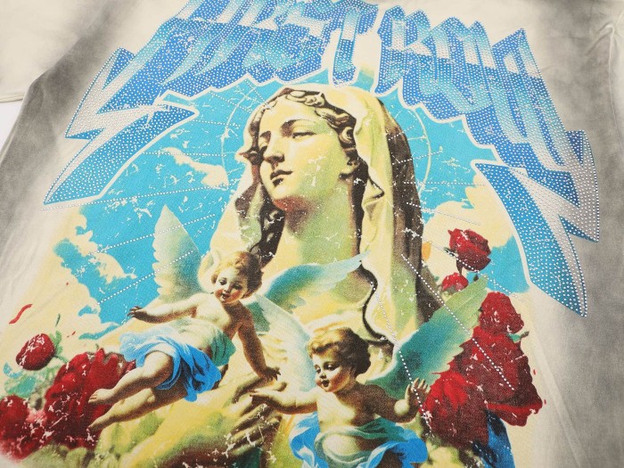 Rhinestone Letter Angel Print Washed Version Tee 28747700