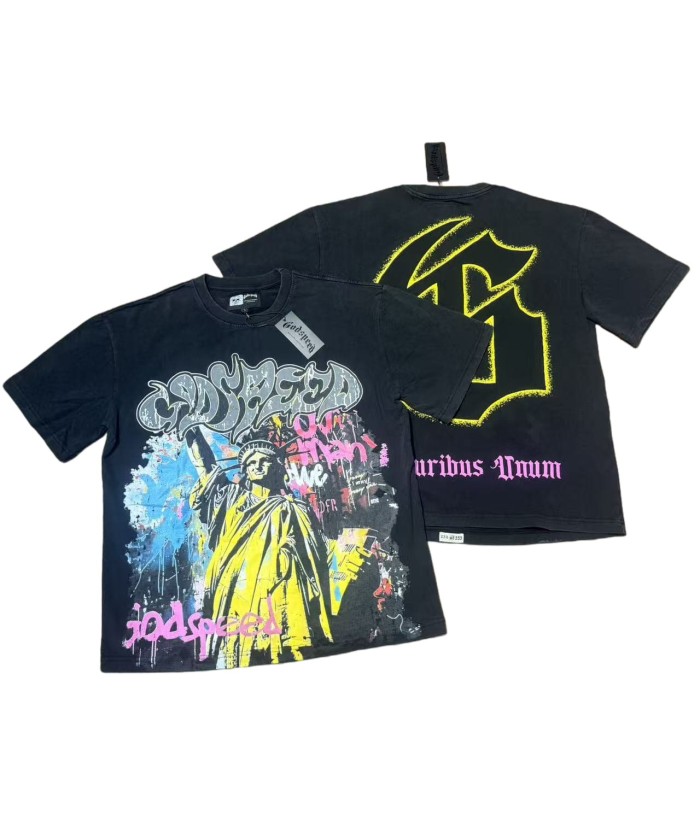 Statue of Liberty Graffiti Letter Print Washed Version Tee 3 colors 28747560