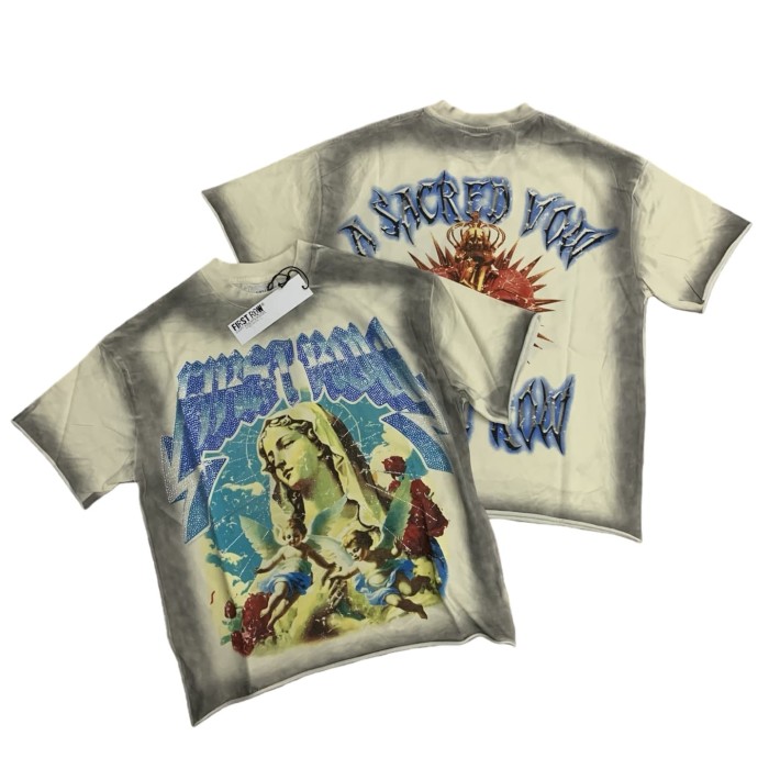 Rhinestone Letter Angel Print Washed Version Tee 28747700