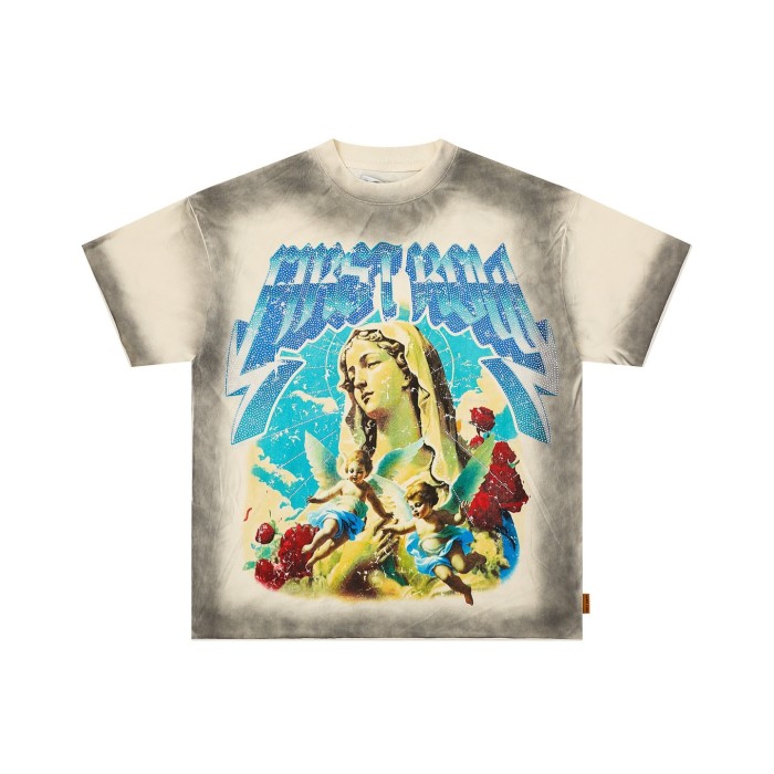Rhinestone Letter Angel Print Washed Version Tee 28747700