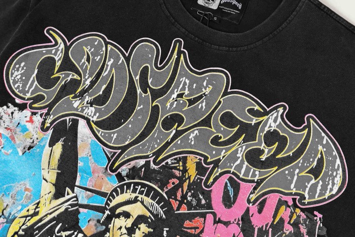 Statue of Liberty Graffiti Letter Print Washed Version Tee 3 colors 28747560
