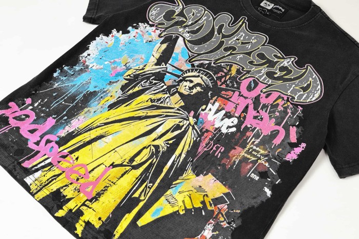Statue of Liberty Graffiti Letter Print Washed Version Tee 3 colors 28747560