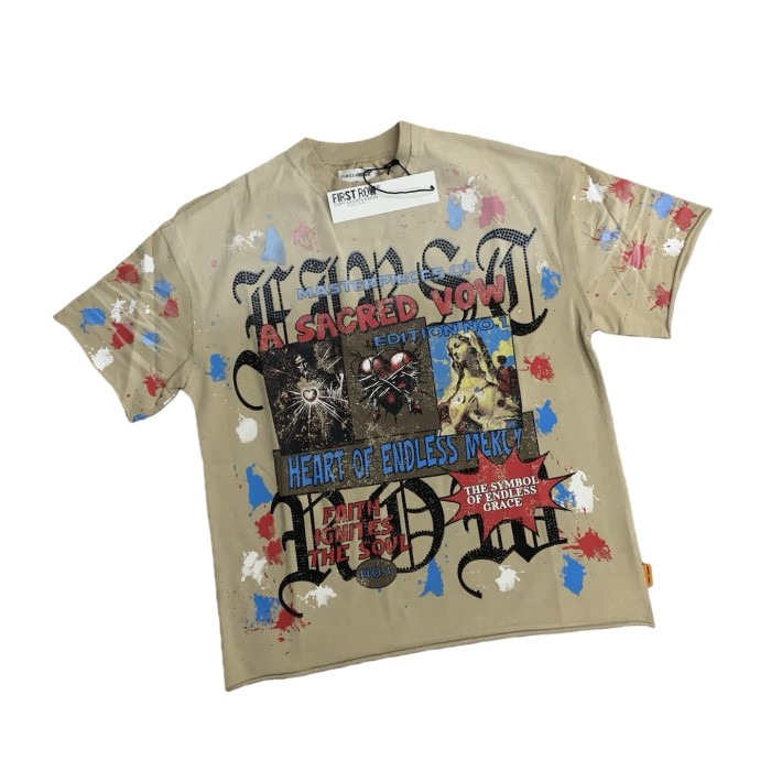 Sanskrit Rhinestone Letter Print Washed Version Tee 28747716