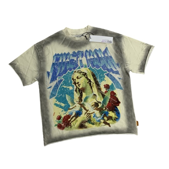 Rhinestone Letter Angel Print Washed Version Tee 28747700