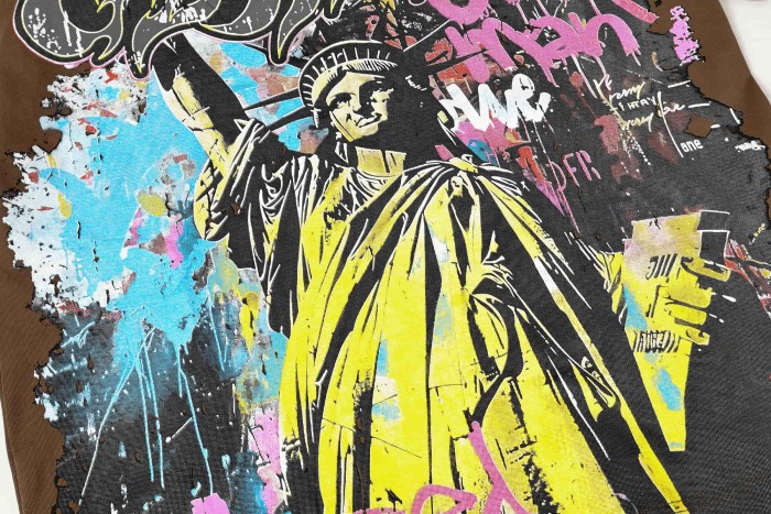 Statue of Liberty Graffiti Letter Print Washed Version Tee 3 colors 28747560