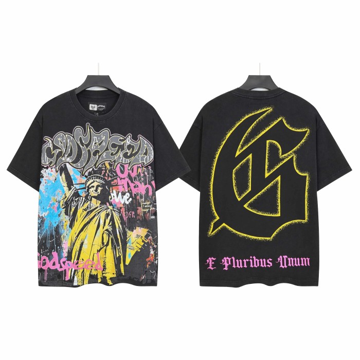 Statue of Liberty Graffiti Letter Print Washed Version Tee 3 colors 28747560