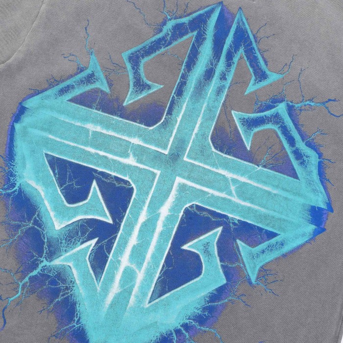Lightning Skull Print Washed Version Tee 2 colors 28748597