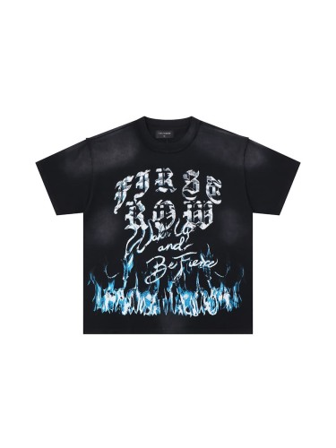 Sinister Flame Rhinestone Print Washed Version Tee 28748595