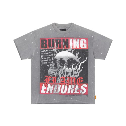 Skull Newspaper Rhinestone Print Washed Version Tee 2 colors 28748592