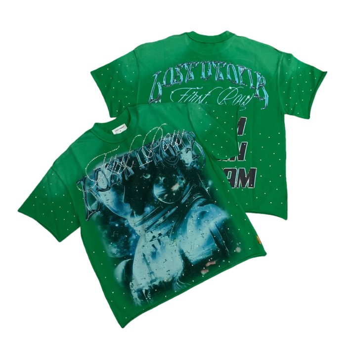 Astronaut Print Rhinestone Washed Version Tee 28748442