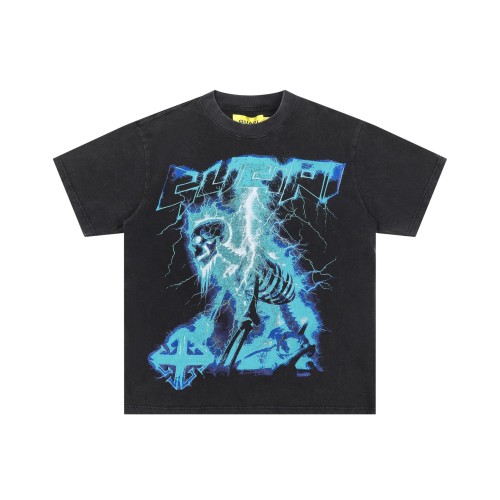 Lightning Skull Print Washed Version Tee 2 colors 28748597