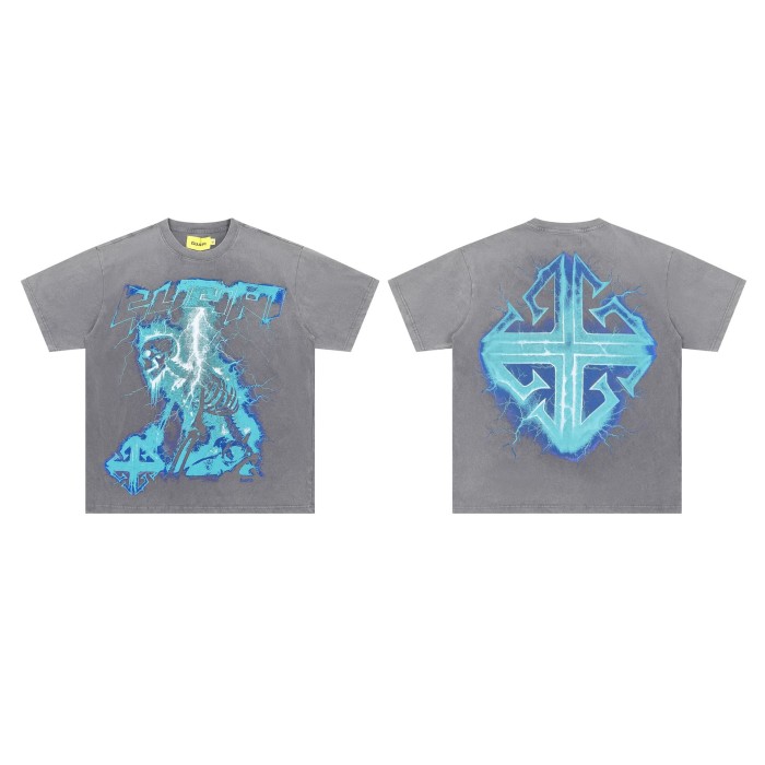 Lightning Skull Print Washed Version Tee 2 colors 28748597