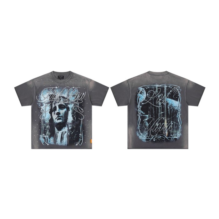 White Ink Direct-Print Breathable Rhinestone-Embellished Washed Version Tee 28748427