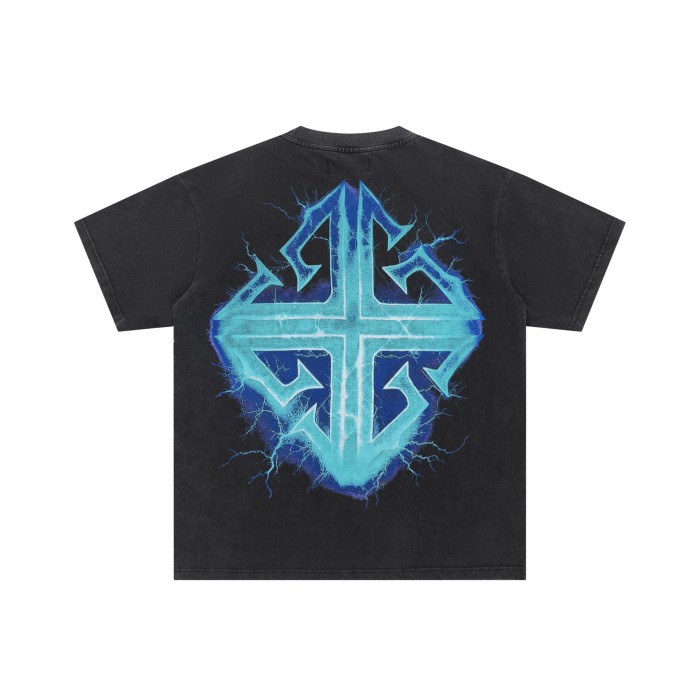 Lightning Skull Print Washed Version Tee 2 colors 28748597