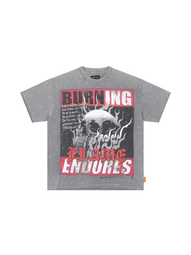 Skull Newspaper Rhinestone Print Washed Version Tee 2 colors 28748592