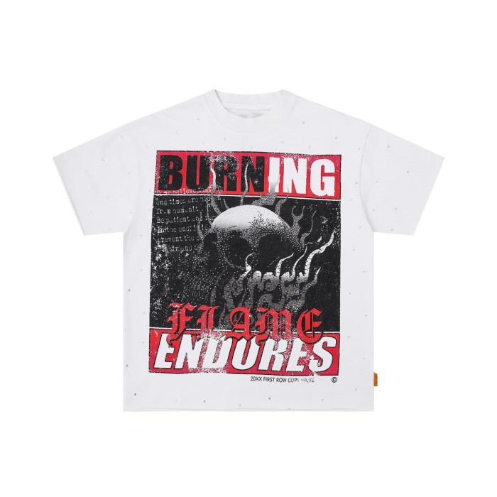 Skull Newspaper Rhinestone Print Washed Version Tee 2 colors 28748592