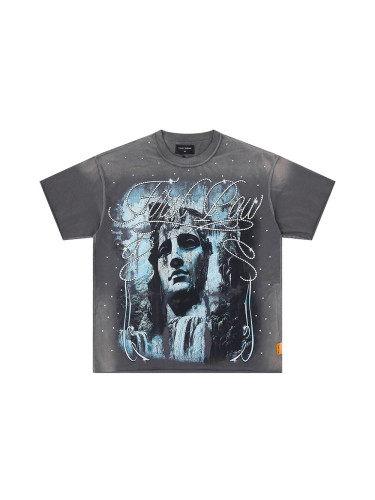 White Ink Direct-Print Breathable Rhinestone-Embellished Washed Version Tee 28748427