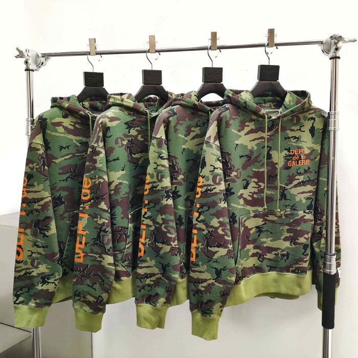 [Big & Tall for weights up to 260 lbs]1:1 quality versionGreen Camouflage Orange French Print Hoodie & Pants Set 28749365