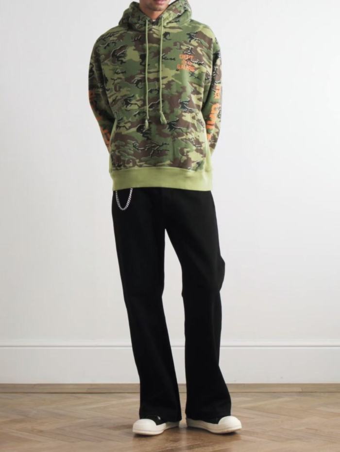 [Big & Tall for weights up to 260 lbs]1:1 quality versionGreen Camouflage Orange French Print Hoodie & Pants Set 28749365