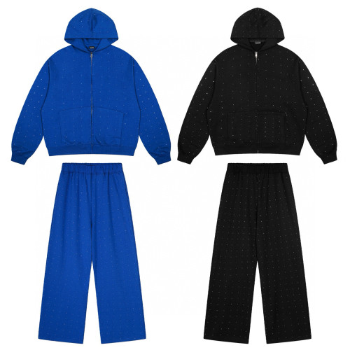 Full-Print Rhinestone Letter Zipper Hoodie & Pants Set 2 colors 28749761