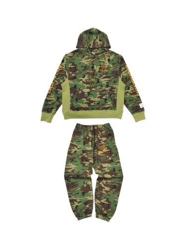 [Big & Tall for weights up to 260 lbs]1:1 quality versionGreen Camouflage Orange French Print Hoodie & Pants Set 28749365