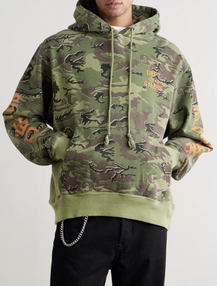 [Big & Tall for weights up to 260 lbs]1:1 quality versionGreen Camouflage Orange French Print Hoodie & Pants Set 28749365