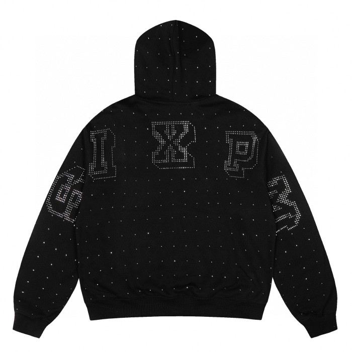 Full-Print Rhinestone Letter Zipper Hoodie & Pants Set 2 colors 28749761