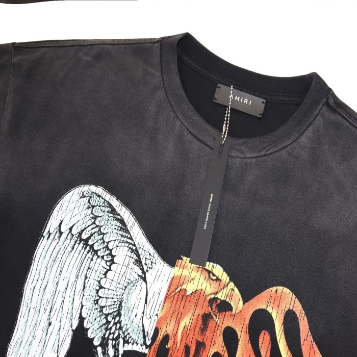 Eagle Flame Double-Pair Logo Print Washed Version tee 28750098