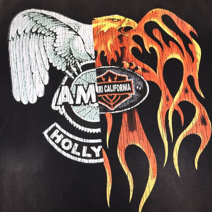Eagle Flame Double-Pair Logo Print Washed Version tee 28750098
