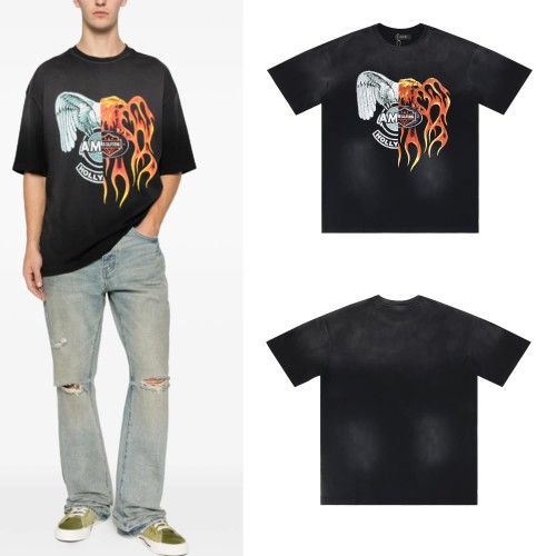[Buy Two Get One Free]Eagle Flame Double-Pair Logo Print Washed Version tee 28750098