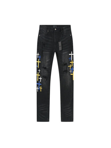 Colorful Cross Embroidered Jeans 28750151