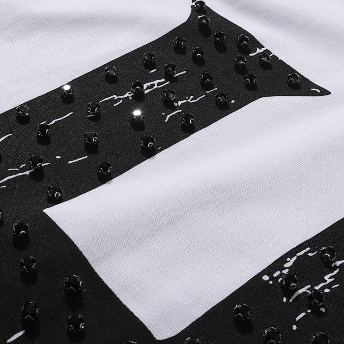 Basic Minimalist Logo Rhinestone Print Tee 4 colors 28751255