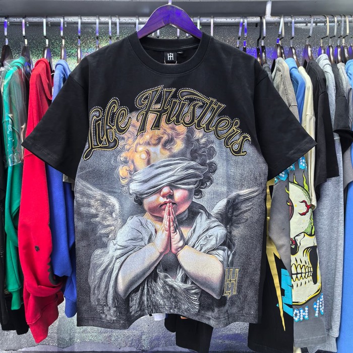 Blindfolded Wishing Angel Rhinestone Print Tee 2 colors 28751247