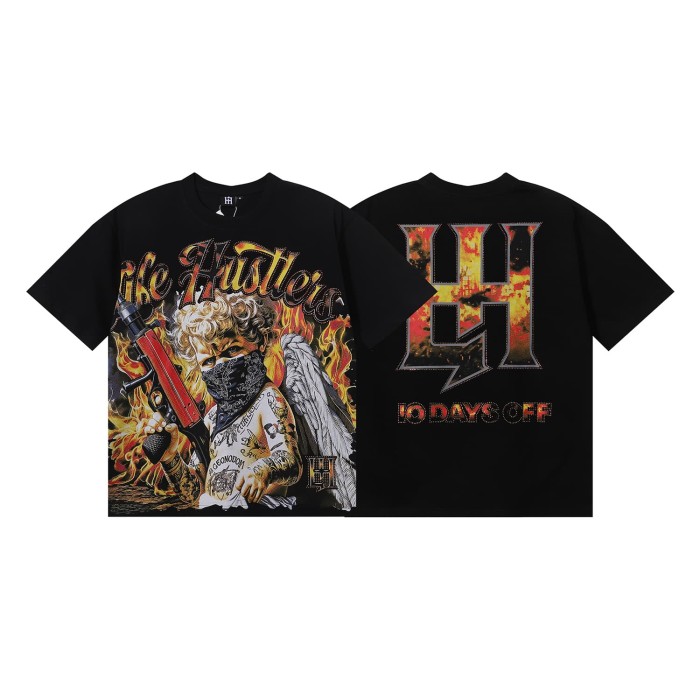 Masked Tattooed Angel Rhinestone Print Tee 2 colors 28751248